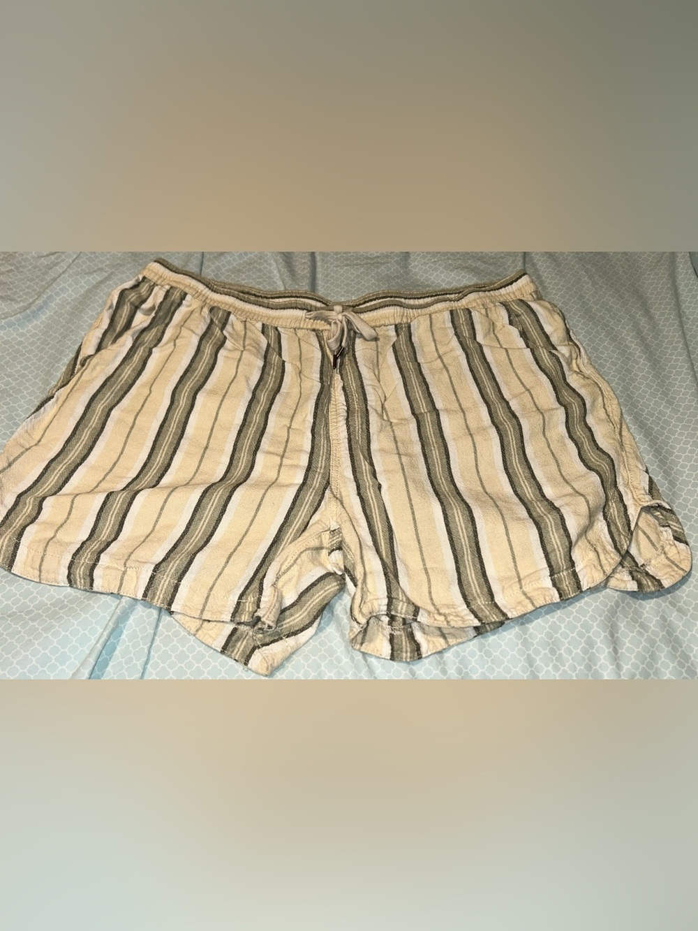 Terra & Sky Yellow and Olive Striped Drawstring Shorts